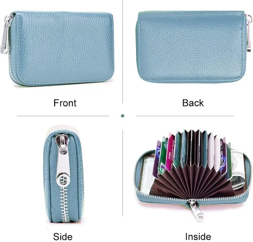 Miniatura 2 de Tarjetero RFID de cuero genuino para tarjetas de crédito con cremallera Moderno