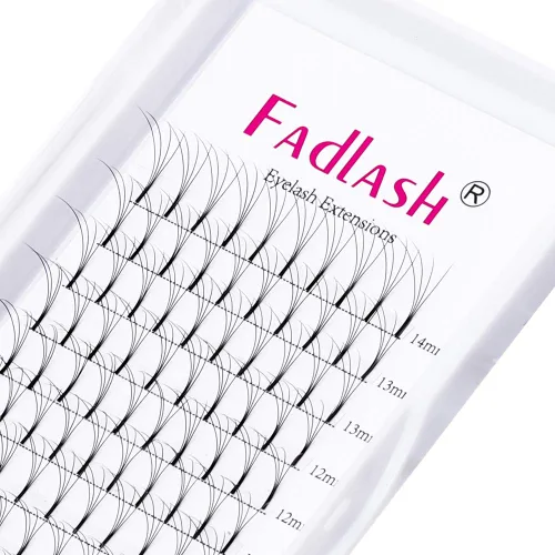 Miniatura 23 de FADLASH Extensiones de pestañas postizas en abanico con base puntiaguda 10D, extensiones de pestañas postizas de tallo medio, extensiones