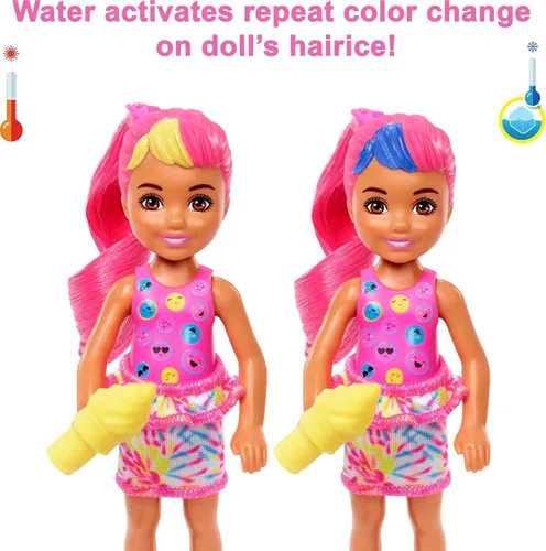 Miniatura 4 de Barbie Color Reveal - Muñeca pequeña y accesorios, serie de teñido anudado neón, 6 sorpresas, 1 muñeca Chelsea (los estilos pueden variar)