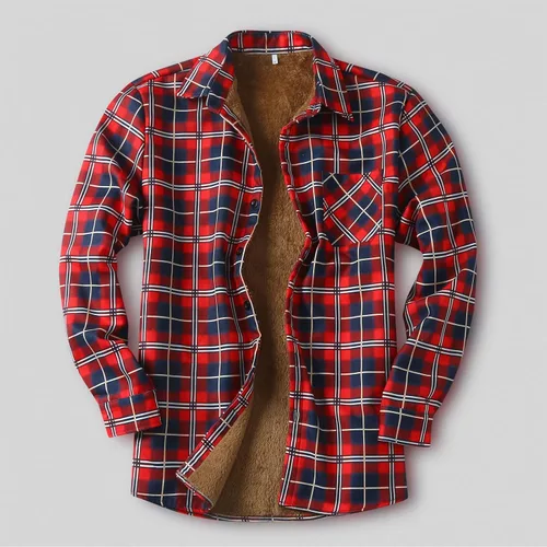 Miniatura 6 de Camisas casuales de franela de manga larga con botones y ajuste regular para hombre para otoño e invierno con forro polar