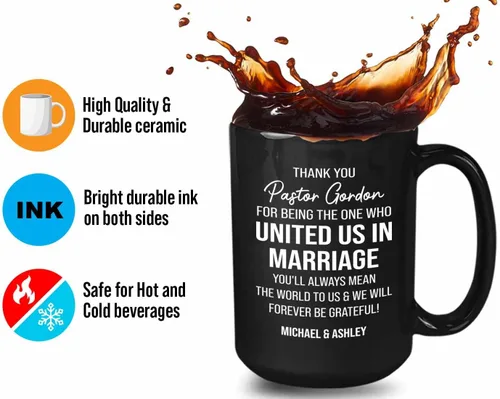Miniatura 4 de Bubble Hugs Taza de café oficial de boda de 15 onzas, color negro, personalizada, Estados Unidos en matrimonio, divertida propuesta oficiante