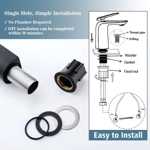 Miniatura 7 de TOCALOCA Grifo de baño negro alto para lavabo de baño, grifo de lavabo de baño negro mate, manija única 1 agujero mezclador de agua fría y caliente