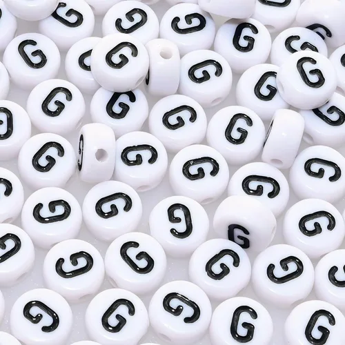 Miniatura 8 de Amaney - Cuentas de vocal A, 100 piezas de 0.276 x 0.157 in, blanco, redondo, acrílico, negro, alfabeto para fabricación de joyas Black-a