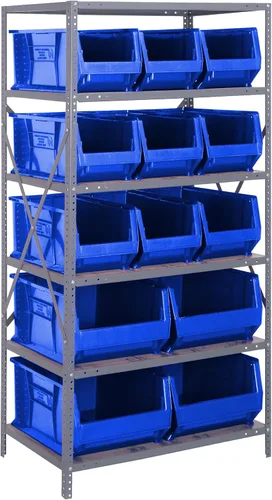 Miniatura 185 de Quantum QSBU-245BK Heavy Duty Shelving Unit with (7) Shelves and (24) QUS245 Black Bins for Garage Warehouse Storage Distribution 400 lb Load