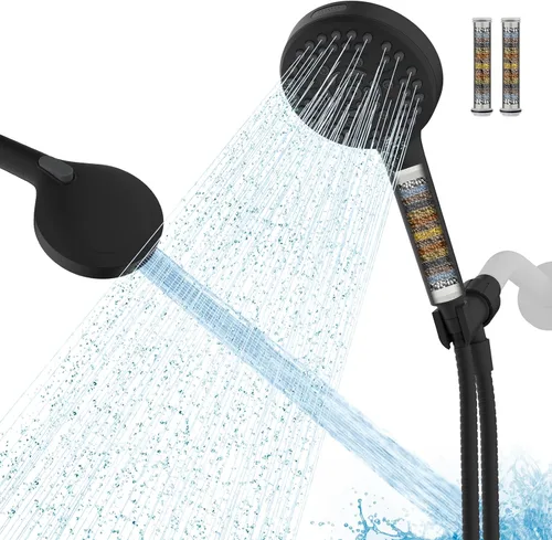 Hibbent Cabezal de ducha filtrado con mano, cabezal de ducha de alta presión con 10 pulverizadores con 3 filtros, suavizador de agua para agua dura,
