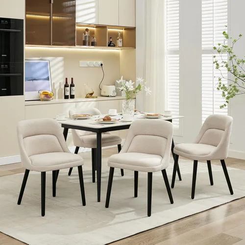 Miniatura 8 de Takywep Juego de 2 sillas de comedor, sillas de comedor tapizadas de tela de lino con patas de madera, sillas de comedor modernas para cocina