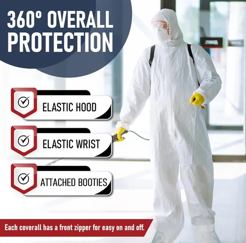 Miniatura 2 de Medical Nation Trajes Hazmat Desechables Paquete de 5, 4X-Large Monos Protectores con Capucha y Botas Incorporadas Traje de Pintor de Cuerpo