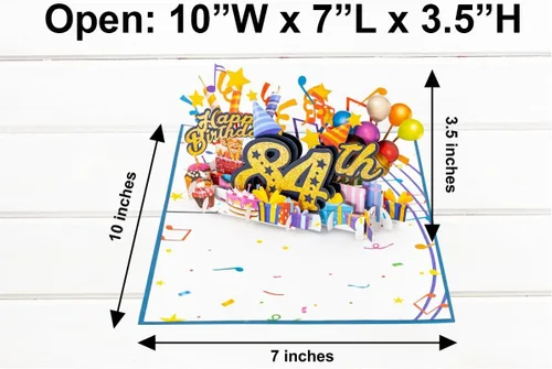 Miniatura 3 de iGifts And Cards Tarjeta desplegable 3D de feliz cumpleaños 84 – Diseño azul con números de purpurina, globos, pasteles y regalos – Tarjeta