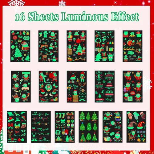 Miniatura 4 de LOMIMOS 240 tatuajes temporales de Navidad para niños, recuerdos de fiesta de Navidad, tatuajes que brillan en la oscuridad, calcomanías