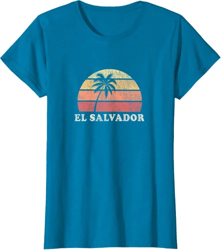 Miniatura 77 de El Salvador Vintage 70s Retro Throwback Design Camiseta, Azul