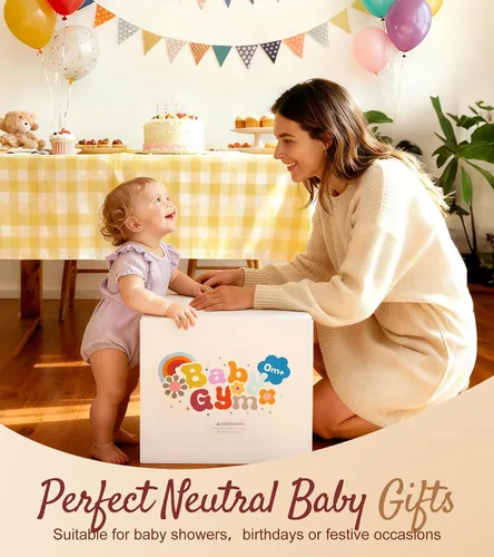 Miniatura 7 de Mallify Gimnasio de felpa 5 en 1 para bebés, tapete de juego para bebés, gimnasio convertible para bebés con manta y 6 juguetes, tapete