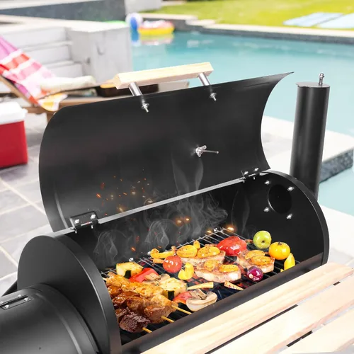 Miniatura 5 de Outvita Parrilla de carbón y ahumador offset, cocina de barbacoa de patio al aire libre con ruedas, horno portátil para barbacoa en el patio trasero