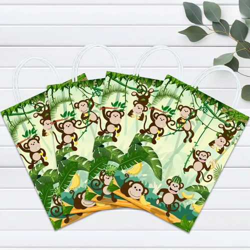 Miniatura 5 de Tyndallrays 16 bolsas de regalo de mono para suministros de fiesta de cumpleaños, aperitivos de regalo, dulces para niños y adultos, decoraciones