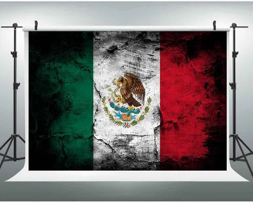 EOA - Telón de fondo de fotografía de bandera mexicana grunge de 7 pulgadas de ancho x 5 pies de alto, para fiestas de vacaciones, fondo de cactus