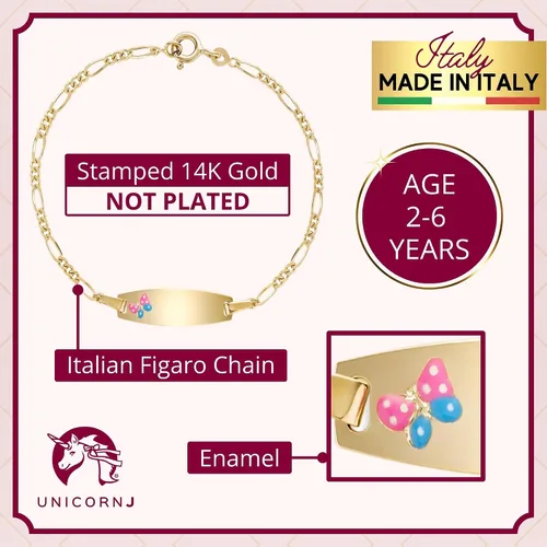 Miniatura 25 de UNICORNJ Pulsera de identificación de oro de 14 quilates grabable para niñas, niños y bebés, pulseras personalizadas con nombre de cadena Figaro