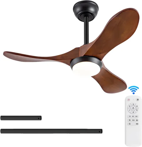 Ventiladores de techo de madera maciza con luces, ventilador de techo moderno de 36 pulgadas con luz y control remoto, motor CC reversible, 6