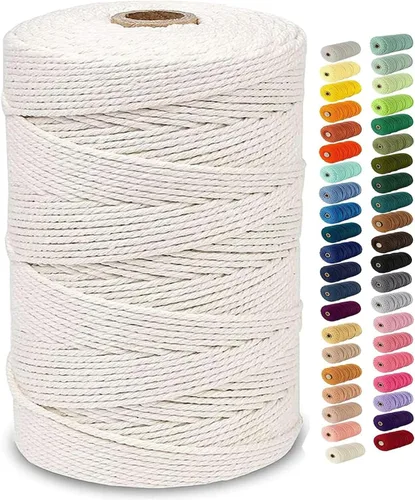 Miniatura 17 de Cordón de algodón para macramé, hilo torcido de 4 capas, cuerda de algodón natural, suministros perfectos de macramé, para hacer soportes colgantes