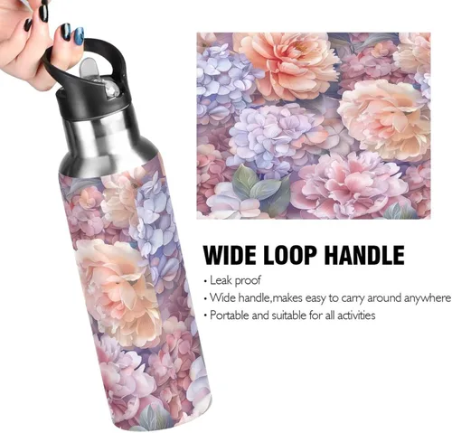 Miniatura 4 de BPA-Free Sport Water Bottle Insulated 20 Oz, Stainless Steel Vacuum Insulated Water Bottle for Gym Outdoor Travel School, Watercolor Peonies
