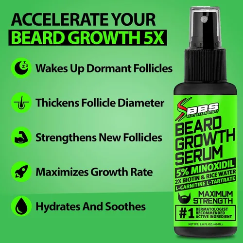 Miniatura 2 de Minoxidil para el crecimiento de la barba: suero al 5% con 2 veces biotina y agua de arroz, promueve el cabello facial más grueso y lleno, ideal