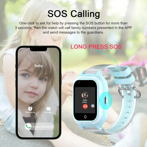 Miniatura 5 de LogHog Wonlex - Reloj inteligente 4G para niños y niñas de 4 a 12 años, reloj de bebé con tarjeta SIM, rastreador GPS, pantalla táctil, reloj de Azul