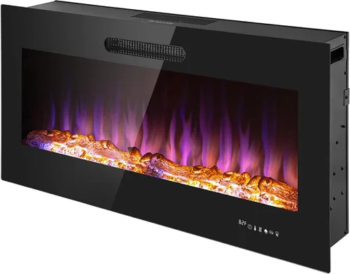 Miniatura 16 de Prominence Home Chimenea eléctrica de diseño delgado LED y chimenea montada en la pared con calentador de 1500 W, opciones de troncos y brasas