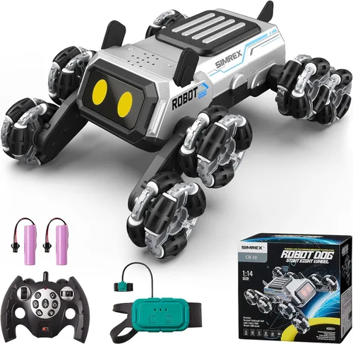 Miniatura 11 de SIMREX Robot Perro RC Coche de Acrobacias Juguetes - Control remoto con detección de gestos con ruedas Mecanum, ojos LED, 3 efectos de sonido