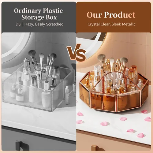 Miniatura 5 de CoralHouse Organizador de maquillaje giratorio de 360° con soporte para brochas de maquillaje para encimera, almacenamiento de baño, cuidado