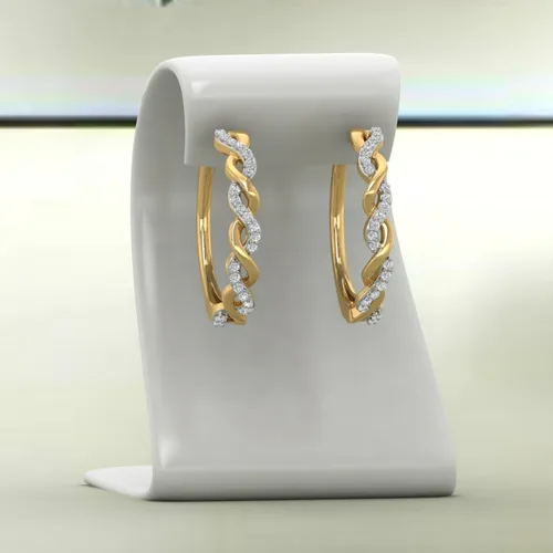 Miniatura 8 de Aretes de aro trenzados de diamantes de 15 quilates en oro de 10 quilates