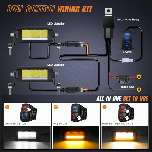 Miniatura 7 de Nilight Barra de luz LED con DRL ámbar 2 PCS 15 W 5.3 pulgadas fila única 1680 LM anti-reflejo punto todoterreno luces de conducción delgadas IP68