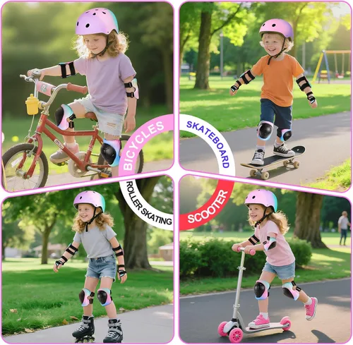 Miniatura 8 de Casco de bicicleta para niños de Banzk, para edades 3-5-8-14+, para niñas y niños, casco con rodilleras, coderas y muñequeras, ventilación