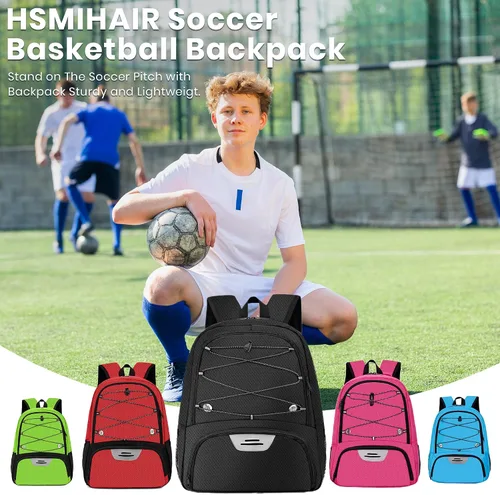 Miniatura 9 de Hsmihair - Mochila de fútbol juvenil - Mochila para fútbol y baloncesto, con compartimento para pelota y tacos separados