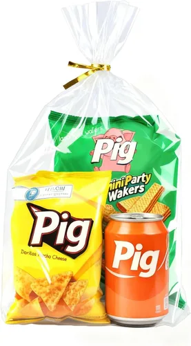 PigPotParty Bolsas de celofán de 12 x 16 pulgadas, paquete de 100 bolsas de regalo de plástico transparente, refuerzo inferior para exhibición de