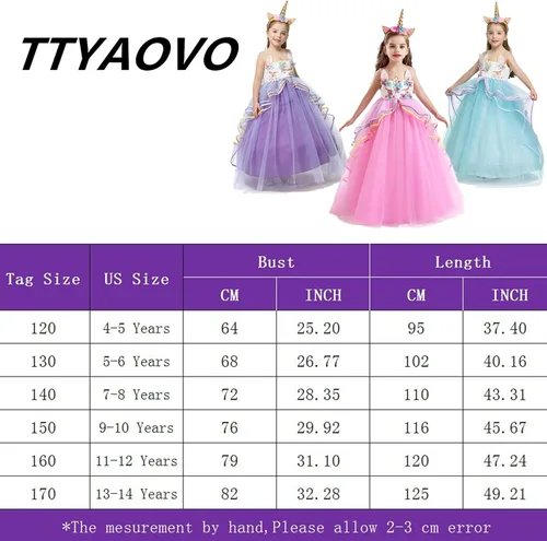 Miniatura 7 de TTYAOVO Vestido largo de tul de princesa para niña disfraz de unicornio con flores
