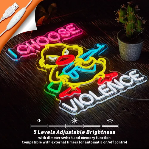 Miniatura 4 de Letrero de neón con texto en inglés "I Choose Violence Duck - Pistola de ganso con luz LED AK 47, decoración con USB, regulables, para pub, tienda