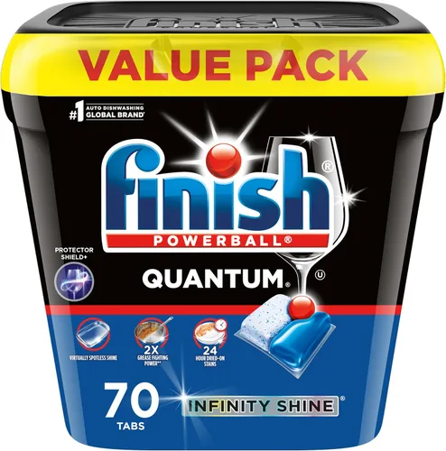 Finish Quantum Infinity Shine Cápsulas para lavavajillas, sin enjuague previo, detergente para lavavajillas, elimina las manchas y la grasa seca 24
