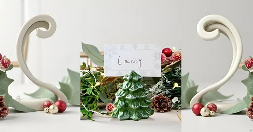 Miniatura 8 de Tarjeteros para árbol de Navidad, juego de 12 mini soportes verdes para números de mesa para fiestas de Navidad, bodas de invierno, cena