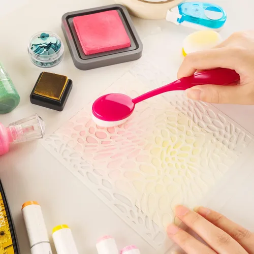 Miniatura 7 de Juego de 10 pinceles de mezcla de tinta, para manualidades, manualidades, papel para manualidades, con 6 plantillas de plástico para hacer tarjetas