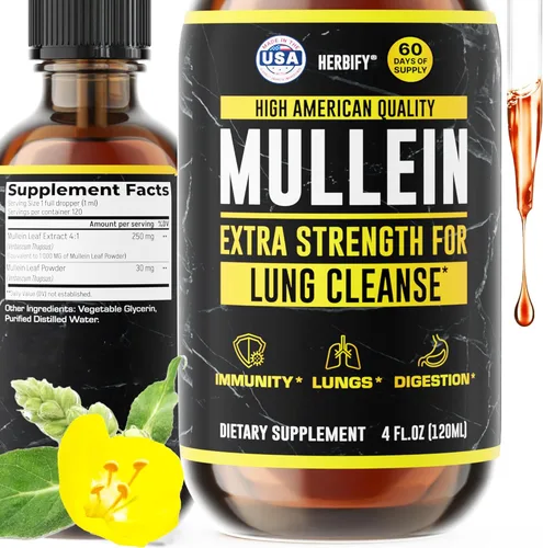 HERBIFY Mullein Drops - Limpieza pulmonar - Extracto de hoja - Potente gordolobo para apoyo inmunológico, desintoxicación y apoyo respiratorio -