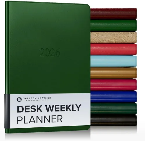 Miniatura 100 de Gallery Leather Agenda semanal y mensual grande 2025-2026, agenda y cuaderno con elegantes bordes de página dorados dorados, 12 meses, cactus Cactus