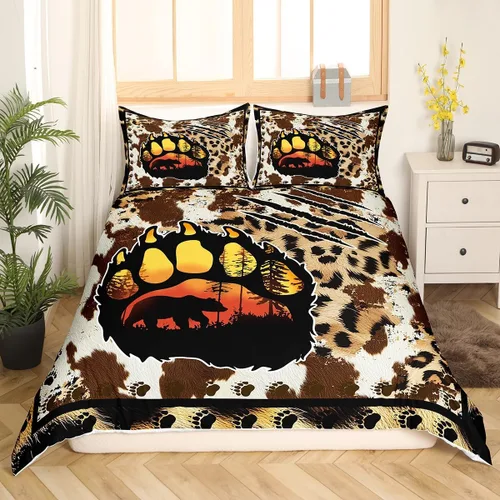 Miniatura 34 de Juego de funda de edredón de oso para niños, juego de ropa de cama de animales salvajes para niños, naturaleza, vida silvestre, oso, pájaro, juego