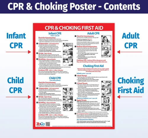 Miniatura 2 de ZOCO - Póster de RCP y asfixia (paquete de 2) - Instrucciones de maniobra Heimlich e instrucciones de primeros auxilios para bebés, niños y adultos