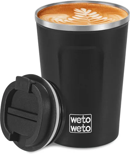 WETOWETO Vaso Térmico Aislado de Acero Inoxidable de 12 oz, Taza de Viaje para Café a Prueba de Derrames con Tapa, Tazas de Café Reutilizables con