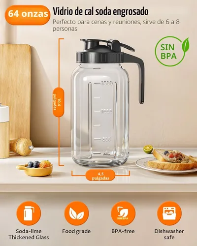 Miniatura 3 de Jarra Mason Jar de 64 onzas – Jarra de vidrio hermética y a prueba de fugas con tapa, perfecta para té helado, té solar, cerveza fría, leche