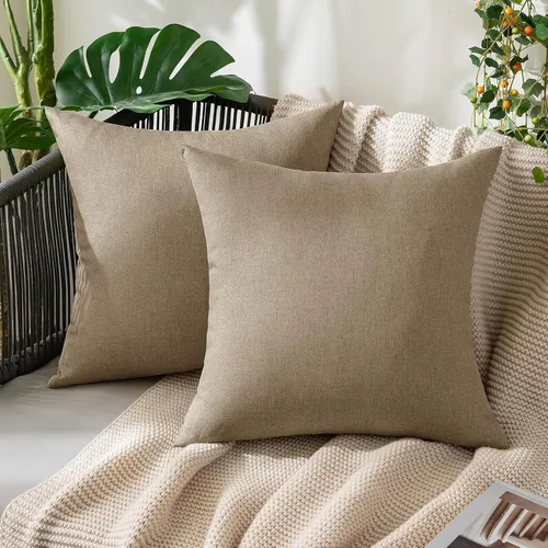 Miniatura 17 de MIULEE - Paquete de 2 fundas de almohada decorativas para exteriores, impermeables, sólidas, de imitación de lino, para jardín, casa de campo, Azul