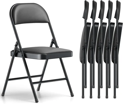 Miniatura 16 de Paquete de 2 sillas plegables, sillas plegables acolchadas de piel sintética para exteriores e interiores, asiento comercial de metal plegable