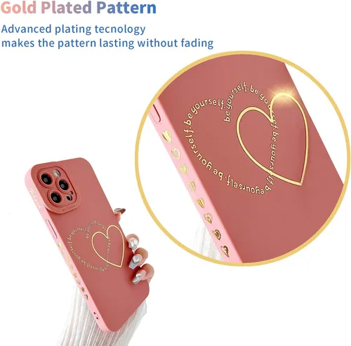 Miniatura 2 de ankofave Funda para iPhone 12 Pro Max para mujeres y niñas, bonita funda chapada en oro con doble corazón, suave, a prueba de golpes, funda
