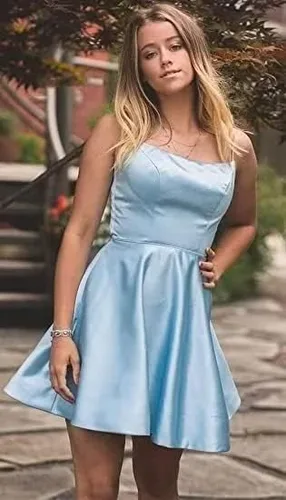 Miniatura 4 de HEIMO Vestidos de satén de regreso a casa para mujer vestidos cortos de cóctel para niñas HM002