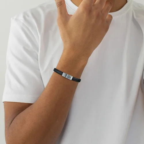 Miniatura 4 de Pulsera de cuero para hombre, regalos de Navidad, cuero de alta calidad, cierre magnético ajustable, pulsera con inicial significativa para hombres