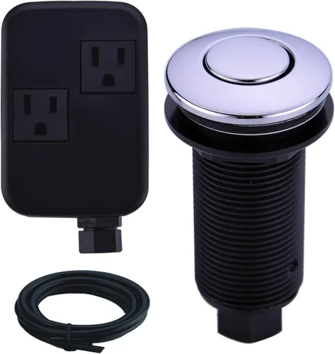 Kit de interruptor de aire SinkTop con botón largo cromado (cubierta de latón) para eliminación de basura