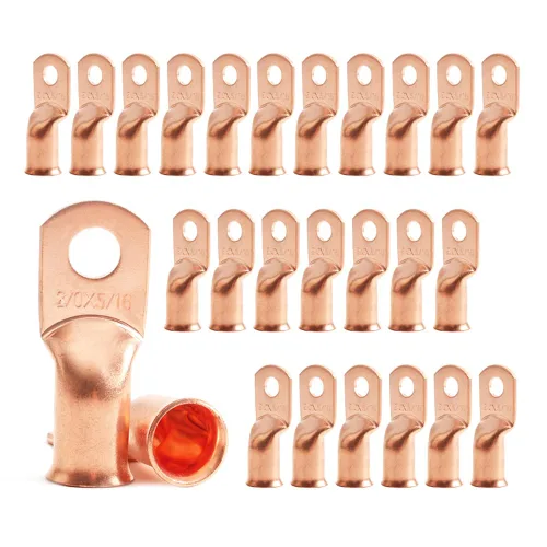 2/0 AWG 5/16" Stud (25 piezas), terminal de anillo de batería resistente, conectores de calibre 00, lengüetas de alambre de cobre 2/0, terminales de